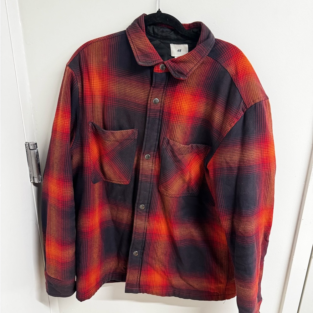 H&M Men's Red & Black Plaid Shirt Jacket